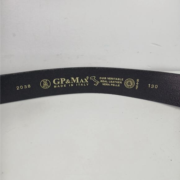 GP & Max Italy Men's SZ 44 Genuine Leather Belt in Black 1.25" Silver Buckle NEW - Picture 5 of 6